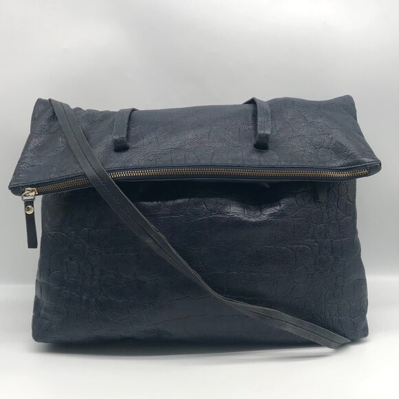 Luri Navy Genuine Embossed Leather Convertible Crossbody Bag - Picture 5 of 12